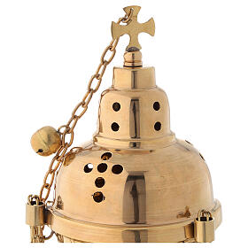 Gold plated brass thurible with bells h 9 1/2 in
