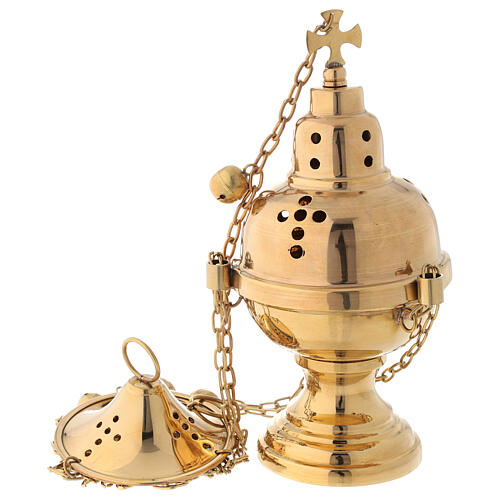 Gold plated brass thurible with bells h 9 1/2 in 1