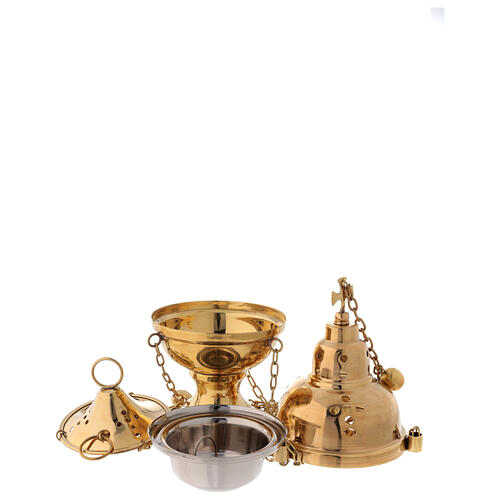 Gold plated brass thurible with bells h 9 1/2 in 4