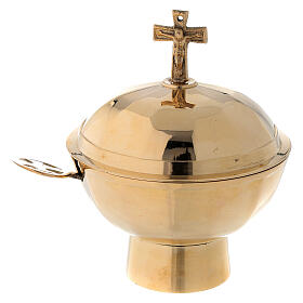 Gothic decorated thurible in gold plated brass with basket h 12 1/4 in