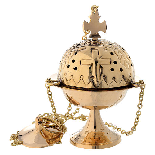 Thurible with golden brass cross 16 cm 1
