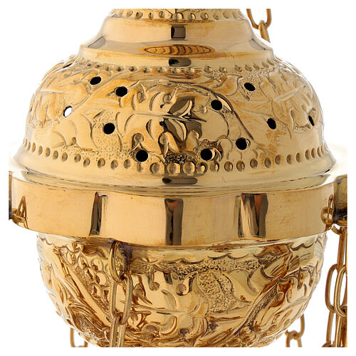 Thurible with floral decoration in satin gilded brass 25 cm 2