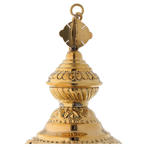 Thurible with floral decoration in satin gilded brass 25 cm 4