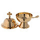 Spherical boat with spoon in gold plated brass h 5 in s2