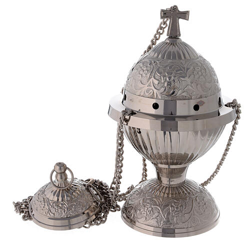 Spherical nickel-plated brass censer with basket h 24 cm 1