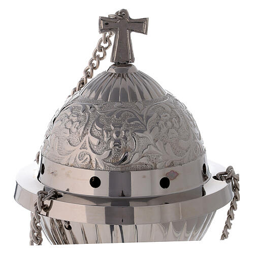 Spherical nickel-plated brass censer with basket h 24 cm 2