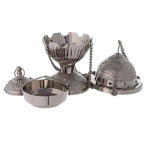 Spherical nickel-plated brass censer with basket h 24 cm 3