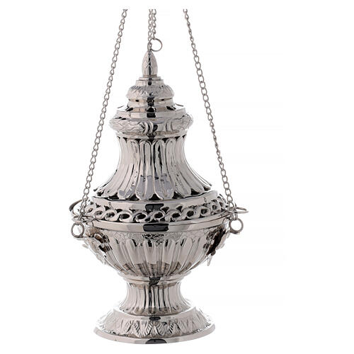 Bell-mouthed thurible in nickel-plated brass 11 3/4 in with basket 5