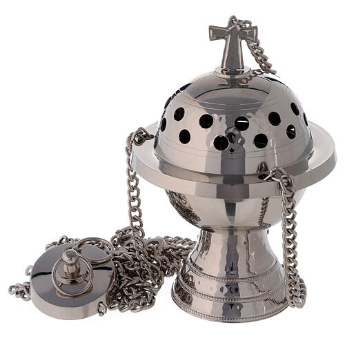 Spherical censer with high base in nickel-plated brass 19 cm 1