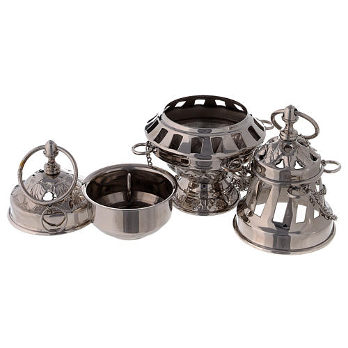 Santiago style thurible 6 1/4 in nickel-plated brass 3