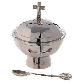 Turíbulos e Navetas: Naveta oval latão niquelado brilhante 12 cm