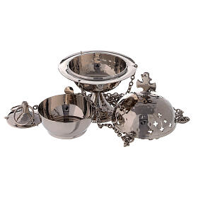 Nickel plated brass censer with narrow base and cross-shaped holes 15 cm