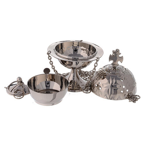 Round nickel-plated brass censer with triangular decoration 16 cm 2