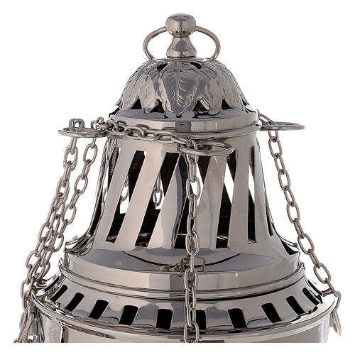 Thurible with leaves decorations nickel-plated brass 10 1/2 in 2