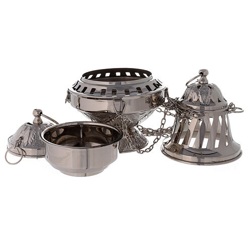 Thurible with leaves decorations nickel-plated brass 10 1/2 in 3
