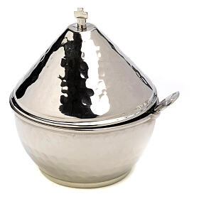 Conical incense boat hammered nickel-plated brass 14 cm