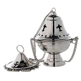 Censer with bell-shaped lid in nickel-plated brass h 17 cm