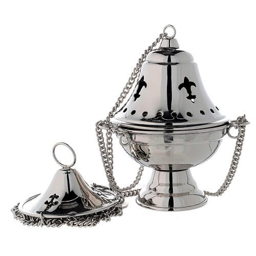 Censer with bell-shaped lid in nickel-plated brass h 17 cm 1