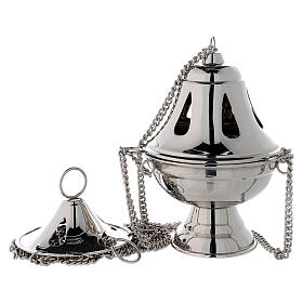 Trybularz dzwon, otwory kształt kropli, mosiądz niklowany h 17 cm