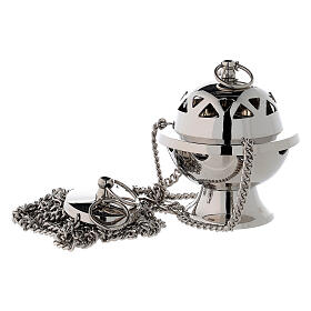 Spherical censer with triangular holes in nickel plated brass 11 cm