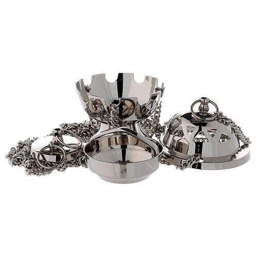 Spherical censer with triangular holes in nickel plated brass 11 cm 2