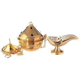 Golden brass censer with incense holder