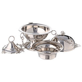 Silver-plated brass round-shaped censer with chain