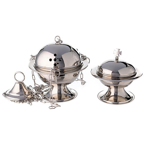 Silver-plated brass round-shaped censer with chain 1