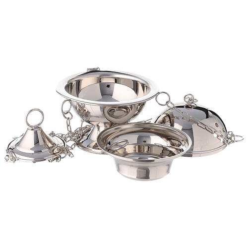 Silver-plated brass round-shaped censer with chain 2
