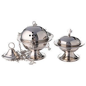 Round thurible in silver plated brass with boat