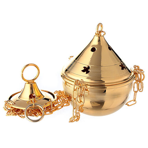 Polished 24k gold brass censer with chain 1