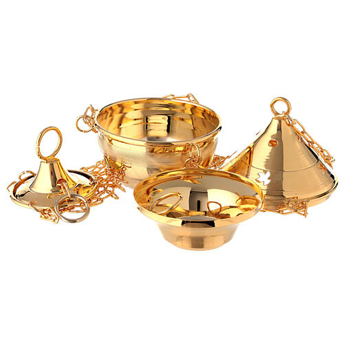 Polished 24k gold brass censer with chain 2