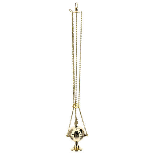Golden brass censer with crosses and basket h 15 cm 3