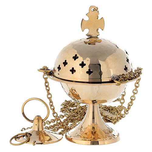 Gold plated brass censer crosses and basket h 6 in 1