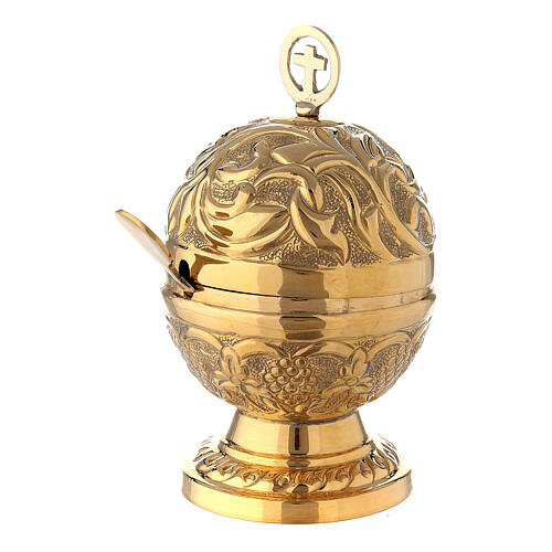 Naveta esférica barroca latón dorado 13 cm 3