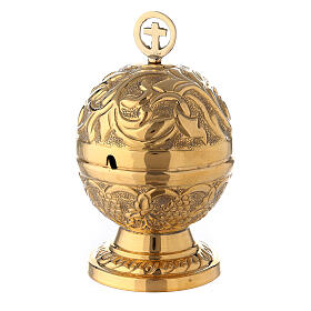 Naveta esférica barroca latão dourado 13 cm