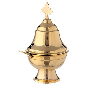 Oval boat of gold plated brass with spoon h 6 in