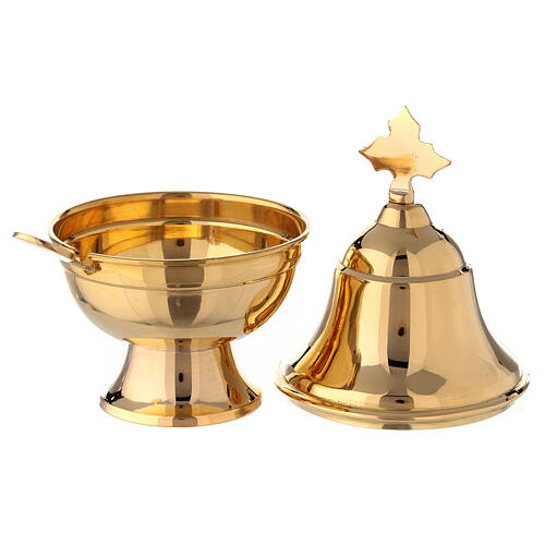 Oval boat of gold plated brass with spoon h 6 in 3