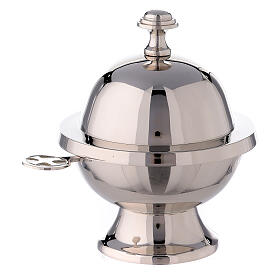Spherical incense-holder shuttle h 14 cm in nickel-plated brass