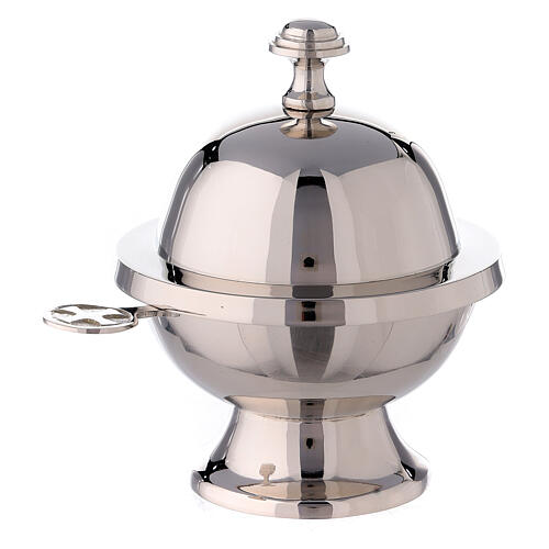 Spherical incense-holder shuttle h 14 cm in nickel-plated brass 2