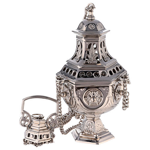 Hexagonal perforated censer in nickel-plated brass 27 cm 1