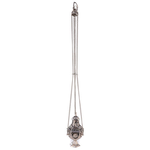 Hexagonal cut-out thurible in nickel-plated brass 10 1/2 in 3