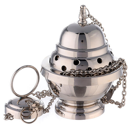 Oval censer with round holes 15 cm nickel-plated brass basket 1