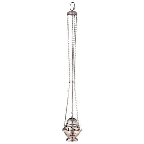 Oval censer with round holes 15 cm nickel-plated brass basket 3