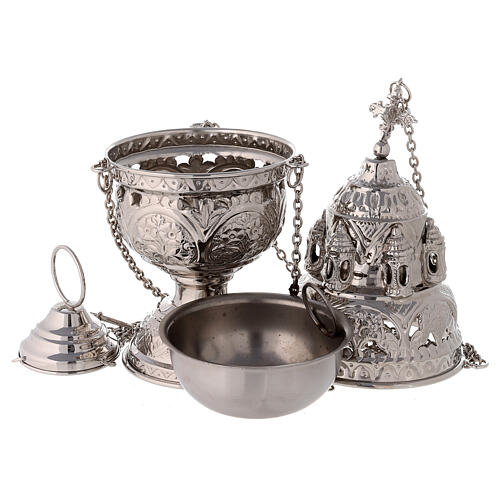 Thurible boat and spoon, nickel-plated brass, detachable burner 3