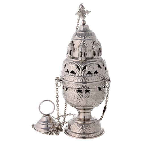 Thurible boat and spoon, nickel-plated brass, detachable burner 4
