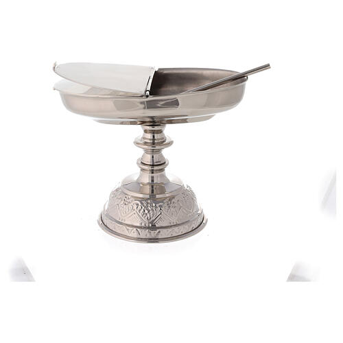 Thurible boat and spoon, nickel-plated brass, detachable burner 5
