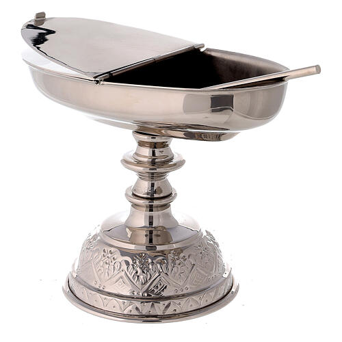 Thurible boat and spoon, nickel-plated brass, detachable burner 6