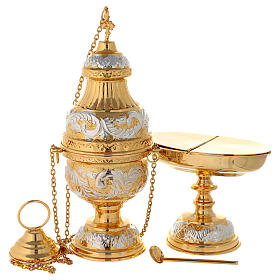 Thurible boat and spoon, gold and nickel-plated brass