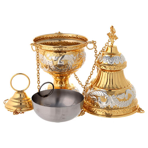 Thurible boat and spoon, gold and nickel-plated brass 3